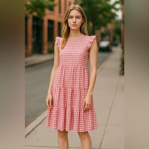 Pink Gingham Ruffle Sleeve Dress Impeccable Pig Small Southern Charm EUC